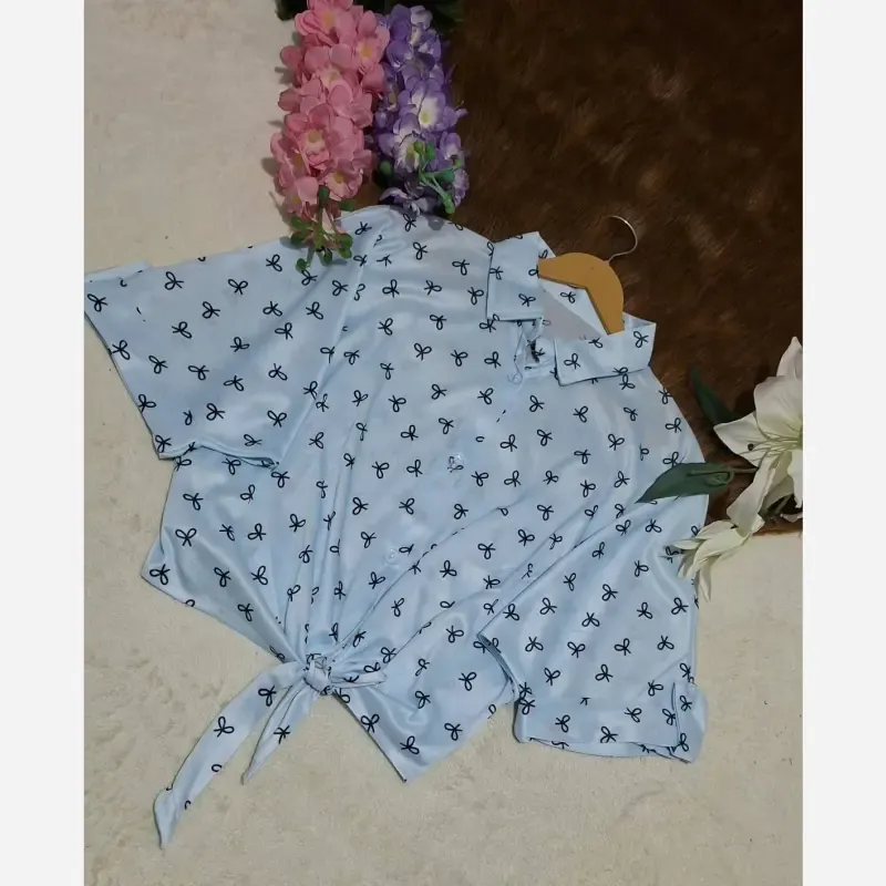 شومیز گره ای چاپی پاپیونی جنس پری صابونی شیشه ای فری سایز