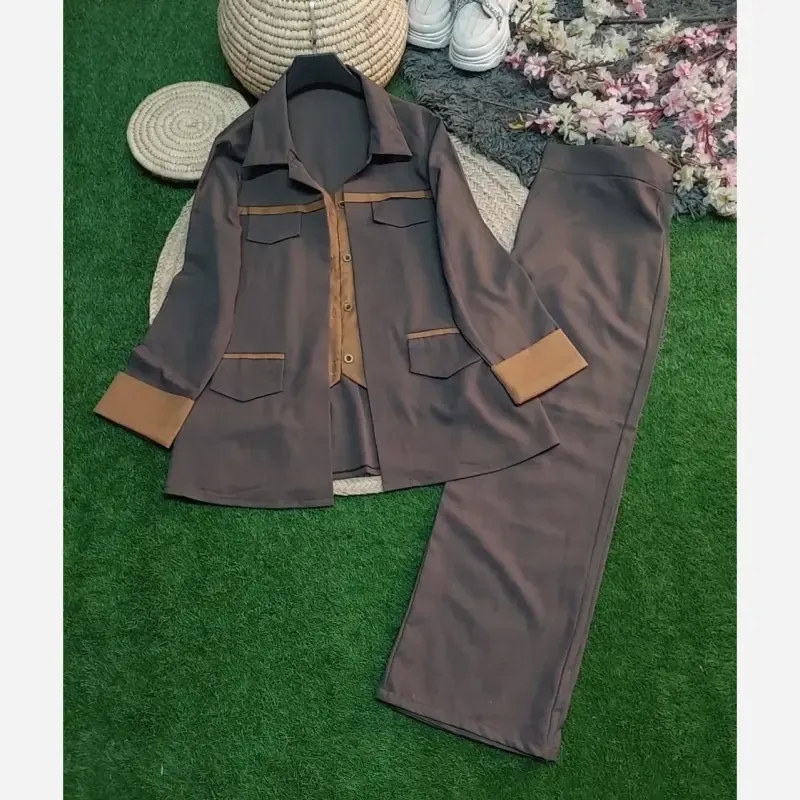 ست 2 تیکه پاییزه مدل دلداده جنس سوپرمازراتی اعلا سایز فری مناسب 38 تا 46 رنگ مشکی قهوه ای نسکافه ای