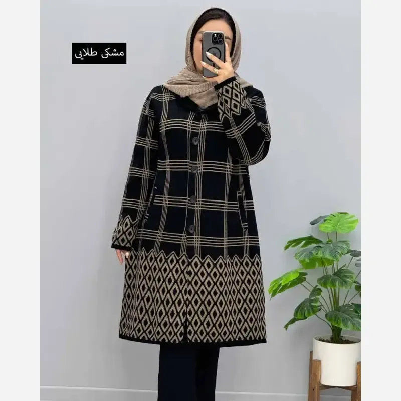 مانتو بافت سایز بزرگ یقه آرشال فری سایز