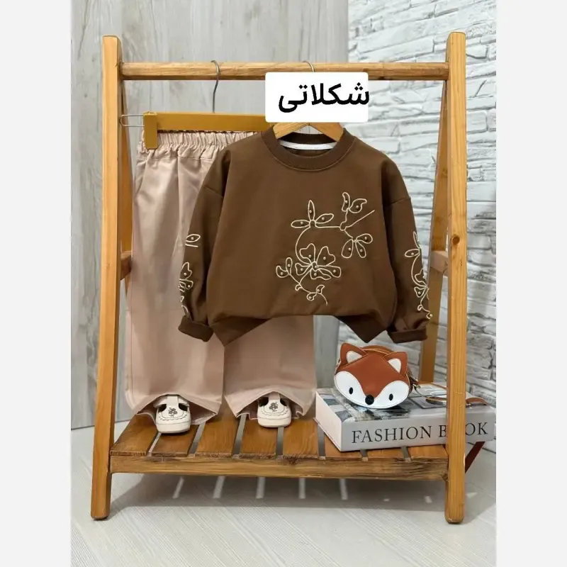 ست کراپ شلوار پاییزه دخترانه گلدوزی شده مروارید کار شده جنس پنبه دورس سه نخ لاکرا و کتان پنبه