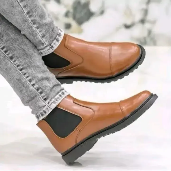 نیم بوت مردانه چرم مصنوعی رنگ عسلی مدل ایتالیا
