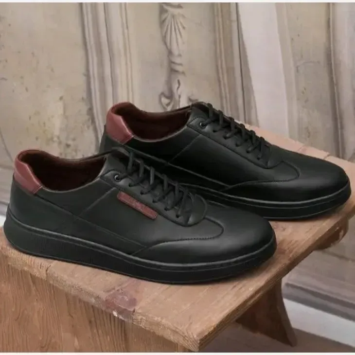 کفش کتونی مردانه مدل ونیز رنگ مشکی زرشکی چرم مصنوعی